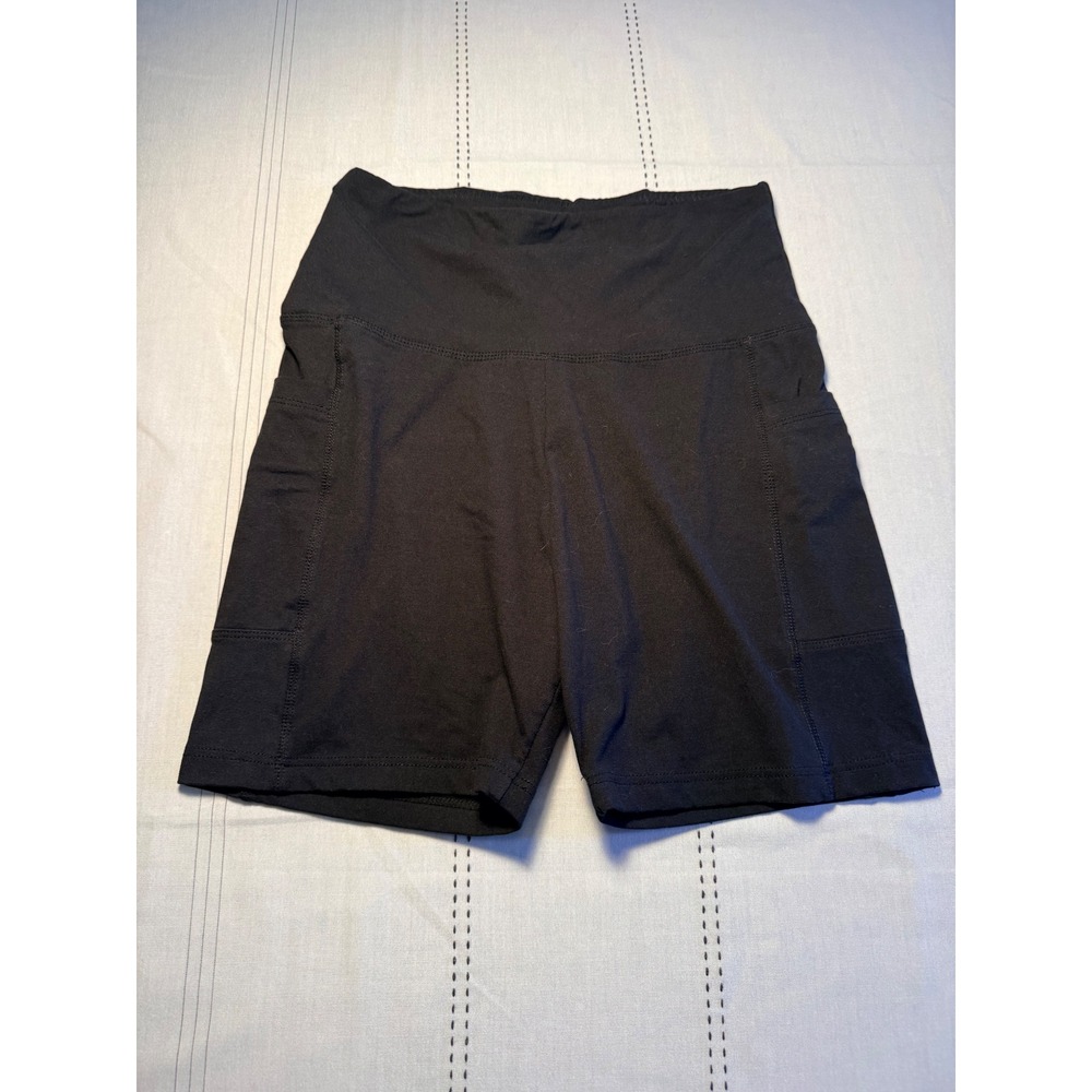 Unbranded Women Black High Waisted Biker Shorts with Pockets Athletic Yoga S